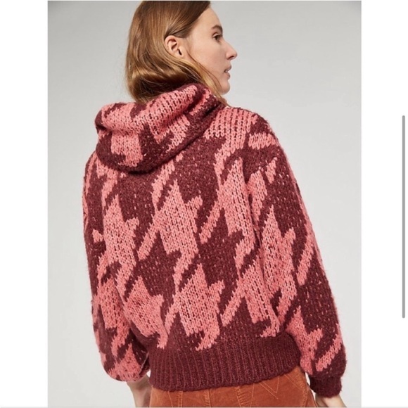 Anthropologie Ginny Oversized Houndstooth Sweater Turtleneck Cowl Neck Cropped - Picture 5 of 14